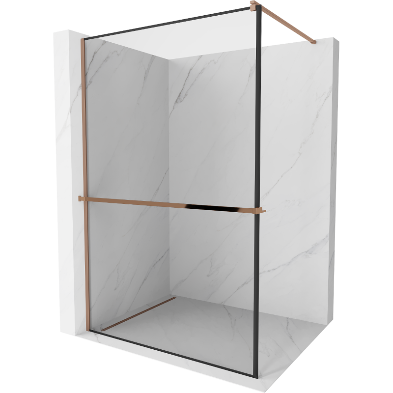 Mexen Kioto+ paroi de douche avec étagère Walk-in 90 x 200 cm, cadre noir, or rose - 800-090-121-60-70