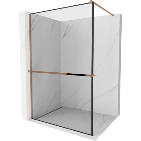 Mexen Kioto+ paroi de douche avec étagère Walk-in 90 x 200 cm, cadre noir, or rose - 800-090-121-60-70
