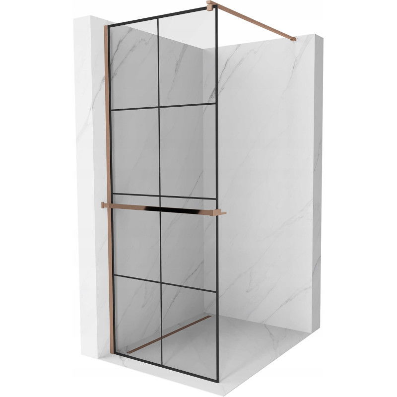 Mexen Kioto+ paroi de douche avec étagère Walk-in 70 x 200 cm, motif noir, or rose - 800-070-121-60-77