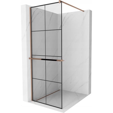 Mexen Kioto+ paroi de douche avec étagère Walk-in 70 x 200 cm, grille noire, or rose - 800-070-121-60-77