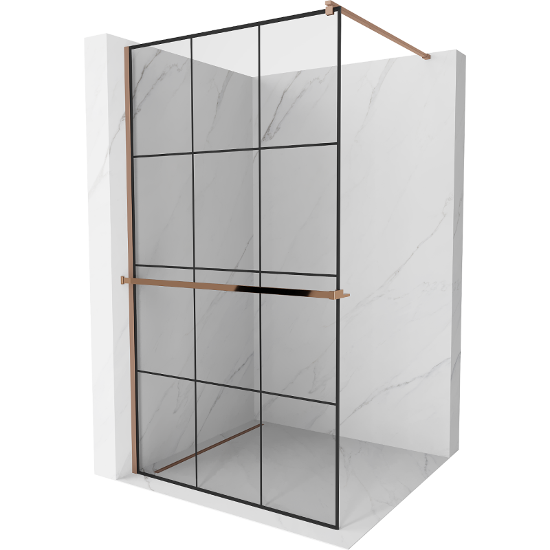 Mexen Kioto+ paroi de douche avec étagère Walk-in 110 x 200 cm, grille noire, or rose - 800-110-121-60-77