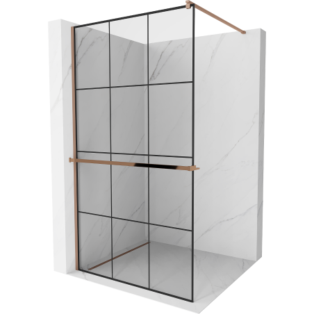 Mexen Kioto+ paroi de douche avec étagère Walk-in 110 x 200 cm, grille noire, or rose - 800-110-121-60-77