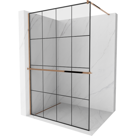 Mexen Kioto+ paroi de douche avec étagère Walk-in 140 x 200 cm, grille noire, or rose - 800-140-121-60-77