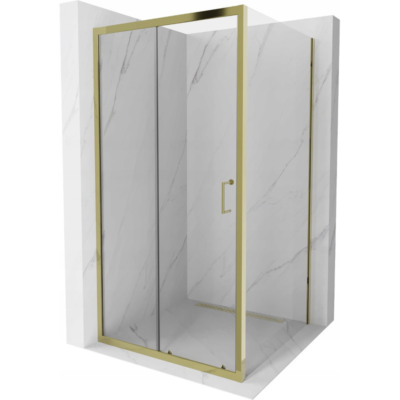 Mexen Apia cabine de douche coulissante 100 x 100 cm, transparent, dorée - 840-100-100-50-00