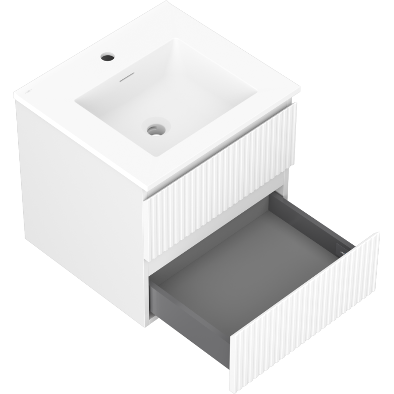 Mexen Rivel meuble de salle de bain 50 cm avec lavabo Otis, 2 tiroirs, rainuré, blanc mat - 91A20-05047-2-BFF01-W18M01