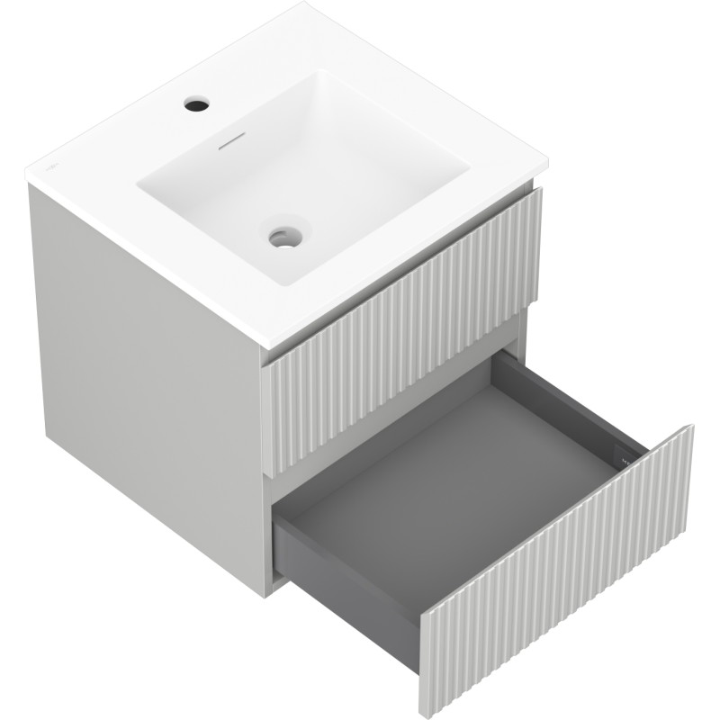 Mexen Rivel armoire de salle de bain 50 cm avec lavabo Otis, 2 tiroirs, rainuré, gris mat/blanc mat