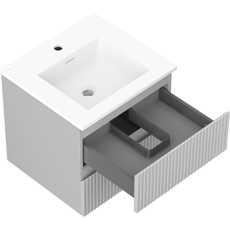 Mexen Rivel meuble de salle de bain 50 cm avec vasque Otis, 2 tiroirs, rainuré, gris mat/blanc mat - 91A20-05047-2-BFF62-W18M01