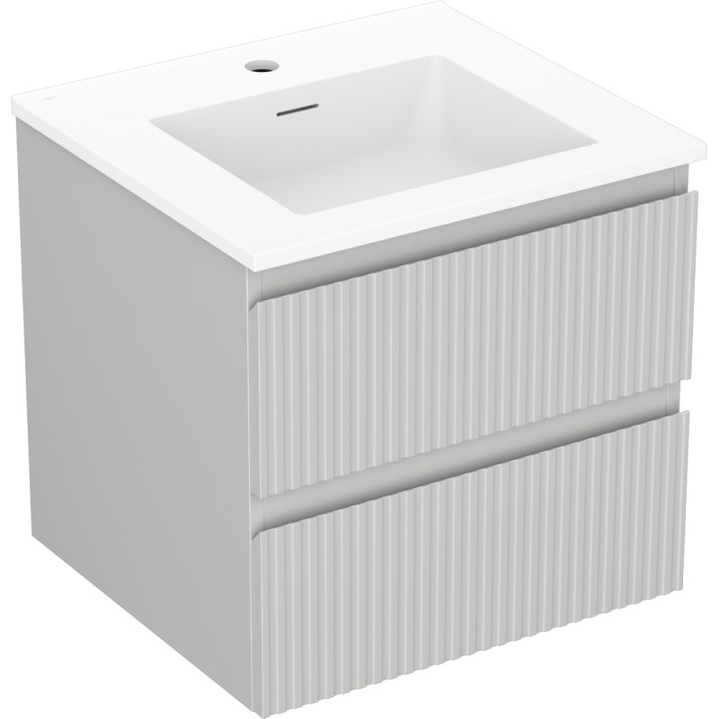 Mexen Rivel armoire de salle de bain 50 cm avec lavabo Otis, 2 tiroirs, rainuré, gris mat/blanc mat