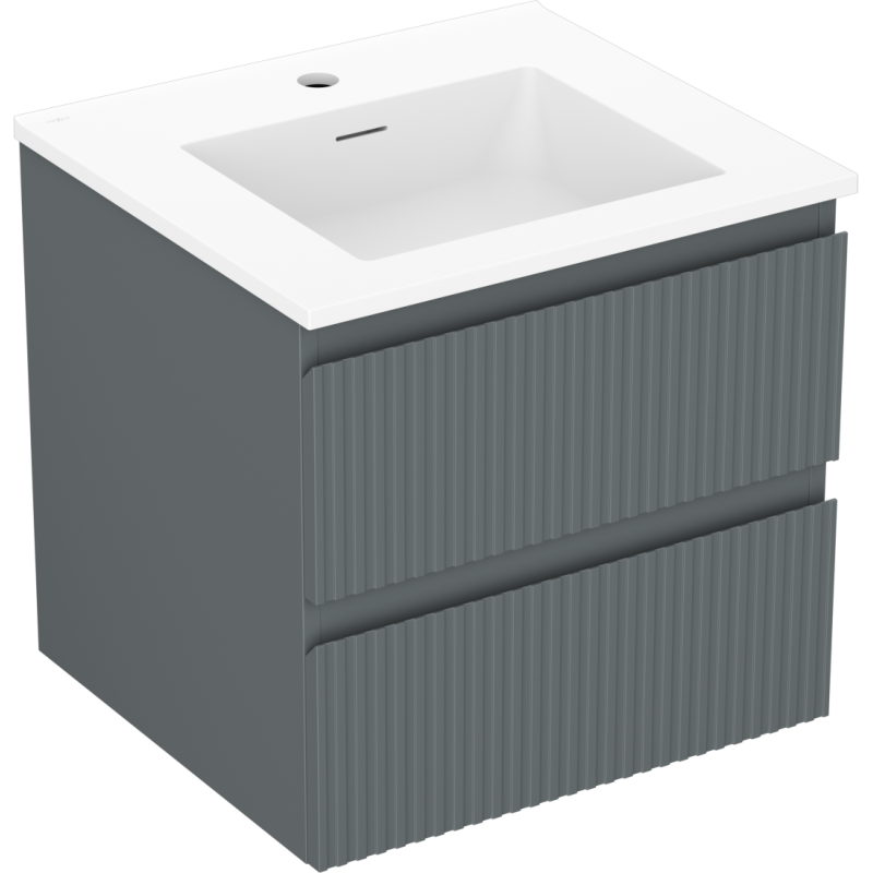 Mexen Rivel meuble de salle de bain 50 cm avec lavabo Otis, 2 tiroirs, rainuré, graphite mat/blanc mat