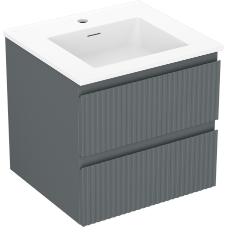 Mexen Rivel meuble de salle de bain 50 cm avec lavabo Otis, 2 tiroirs, rainuré, graphite mat/blanc mat
