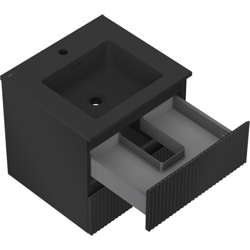 Mexen Rivel meuble de salle de bains 50 cm avec lavabo Otis, 2 tiroirs, rainuré, noir mat - 91A20-05047-2-BFF71-W18M71