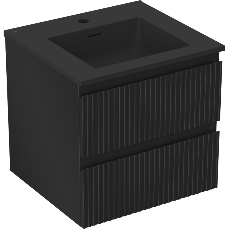 Mexen Rivel meuble de salle de bains 50 cm avec lavabo Otis, 2 tiroirs, rainuré, noir mat - 91A20-05047-2-BFF71-W18M71