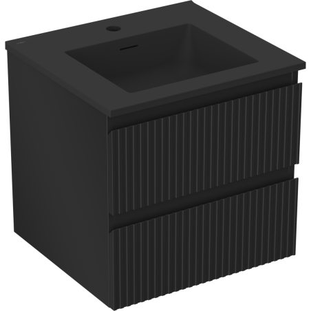 Mexen Rivel meuble de salle de bains 50 cm avec lavabo Otis, 2 tiroirs, rainuré, noir mat - 91A20-05047-2-BFF71-W18M71