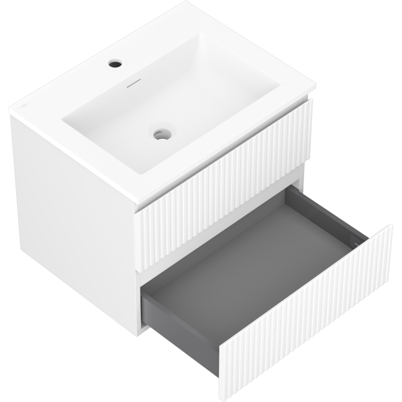 Mexen Rivel armoire de salle de bain 60 cm avec lavabo Otis, 2 tiroirs, rainuré, blanc mat - 91A20-06047-2-BFF01-W18M01