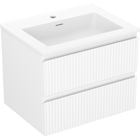 Mexen Rivel meuble de salle de bain 60 cm avec lavabo Otis, 2 tiroirs, rainuré, blanc mat - 91A20-06047-2-BFF01-W18M01