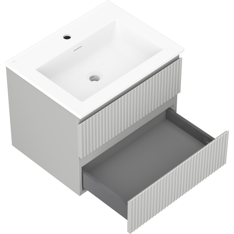 Mexen Rivel armoire de salle de bain 60 cm avec lavabo Otis, 2 tiroirs, rainurée, gris mat/blanc mat