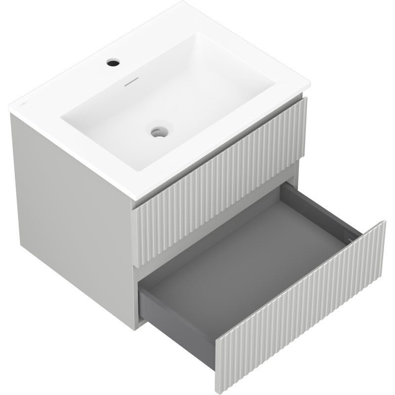 Mexen Rivel meuble de salle de bain 60 cm avec lavabo Otis, 2 tiroirs, rainuré, gris mat/blanc mat - 91A20-06047-2-BFF62-W18M01