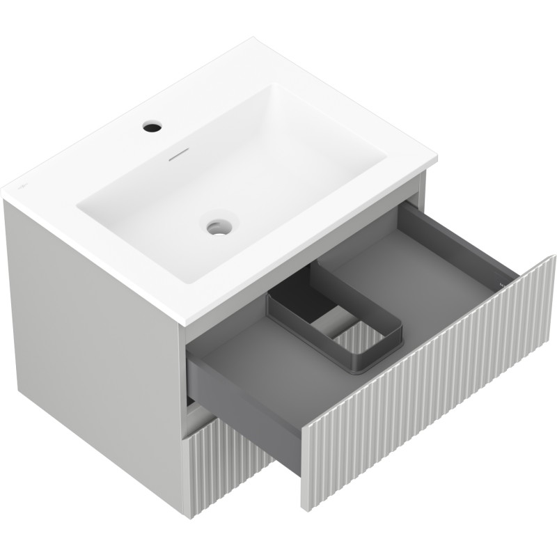 Mexen Rivel armoire de salle de bain 60 cm avec lavabo Otis, 2 tiroirs, rainurée, gris mat/blanc mat