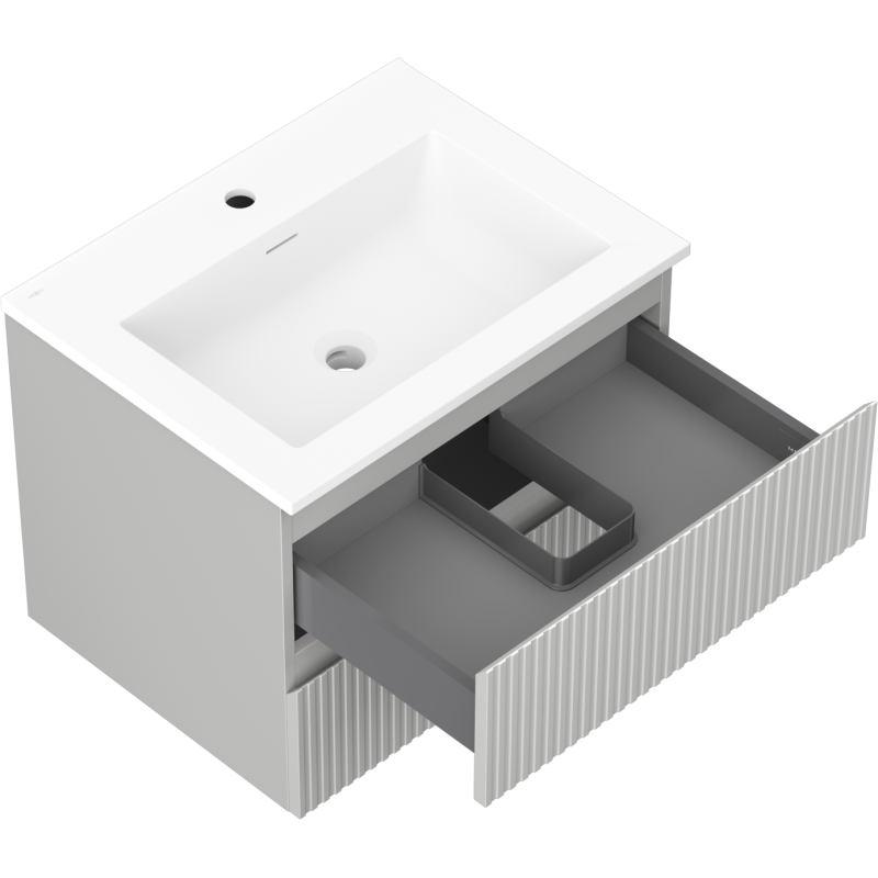 Mexen Rivel meuble de salle de bain 60 cm avec lavabo Otis, 2 tiroirs, rainuré, gris mat/blanc mat - 91A20-06047-2-BFF62-W18M01
