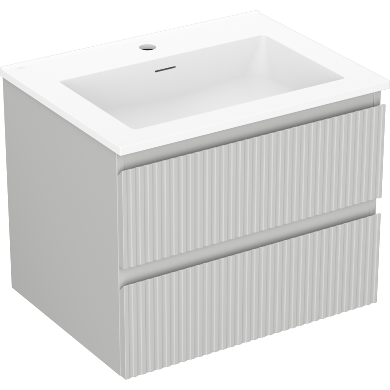 Mexen Rivel meuble de salle de bain 60 cm avec lavabo Otis, 2 tiroirs, rainuré, gris mat/blanc mat - 91A20-06047-2-BFF62-W18M01