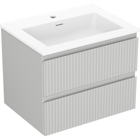Mexen Rivel armoire de salle de bain 60 cm avec lavabo Otis, 2 tiroirs, rainurée, gris mat/blanc mat