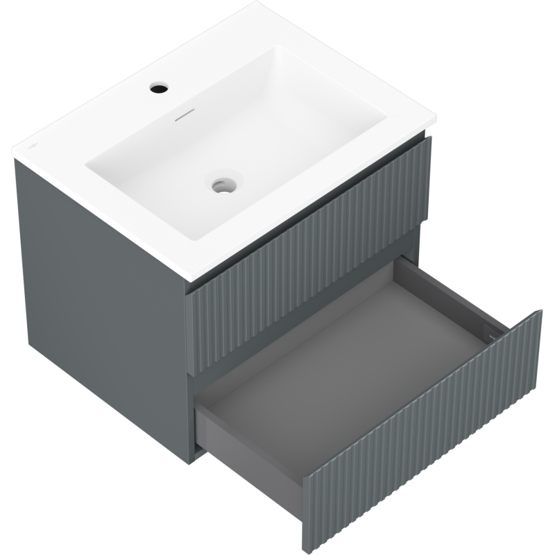 Mexen Rivel meuble de salle de bain 60 cm avec lavabo Otis, 2 tiroirs, rainuré, graphite mat/blanc mat -