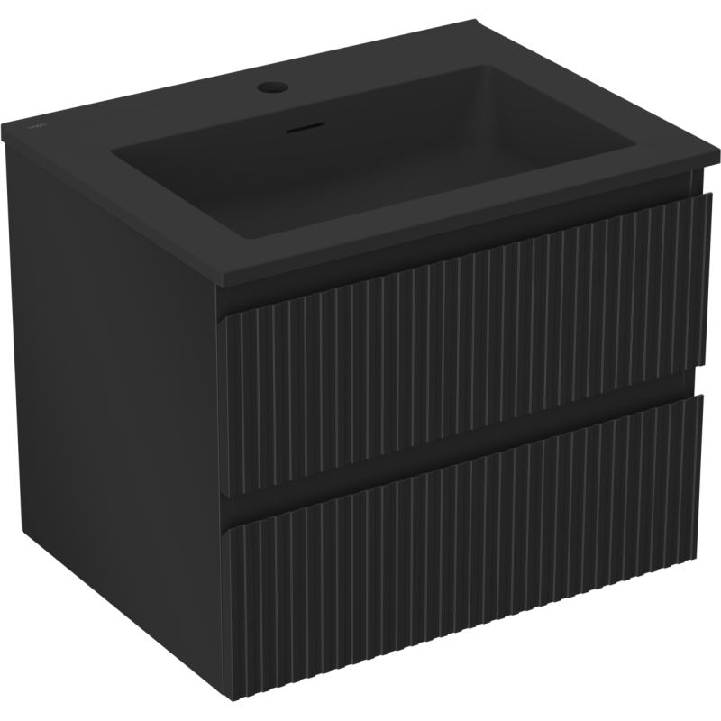 Mexen Rivel meuble de salle de bain 60 cm avec lavabo Otis, 2 tiroirs, rainuré, noir mat - 91A20-06047-2-BFF71-W18M71