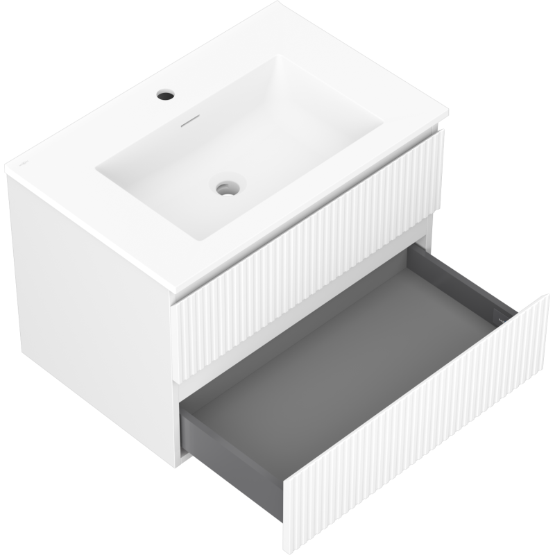 Mexen Rivel meuble de salle de bain 70 cm avec lavabo Otis, 2 tiroirs, rainuré, blanc mat - 91A20-07047-2-BFF01-W18M01