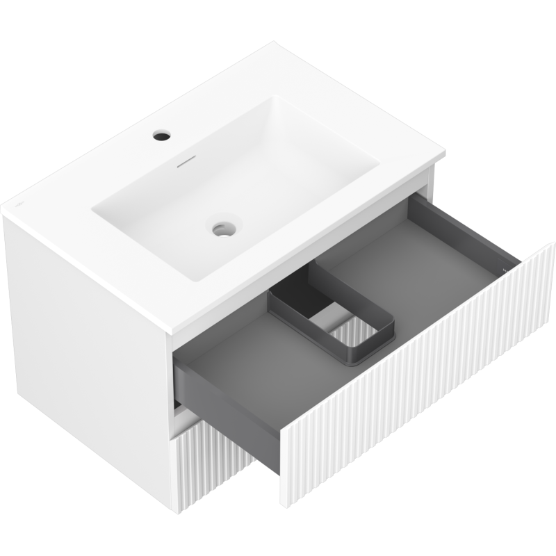 Mexen Rivel meuble de salle de bain 70 cm avec lavabo Otis, 2 tiroirs, rainuré, blanc mat - 91A20-07047-2-BFF01-W18M01