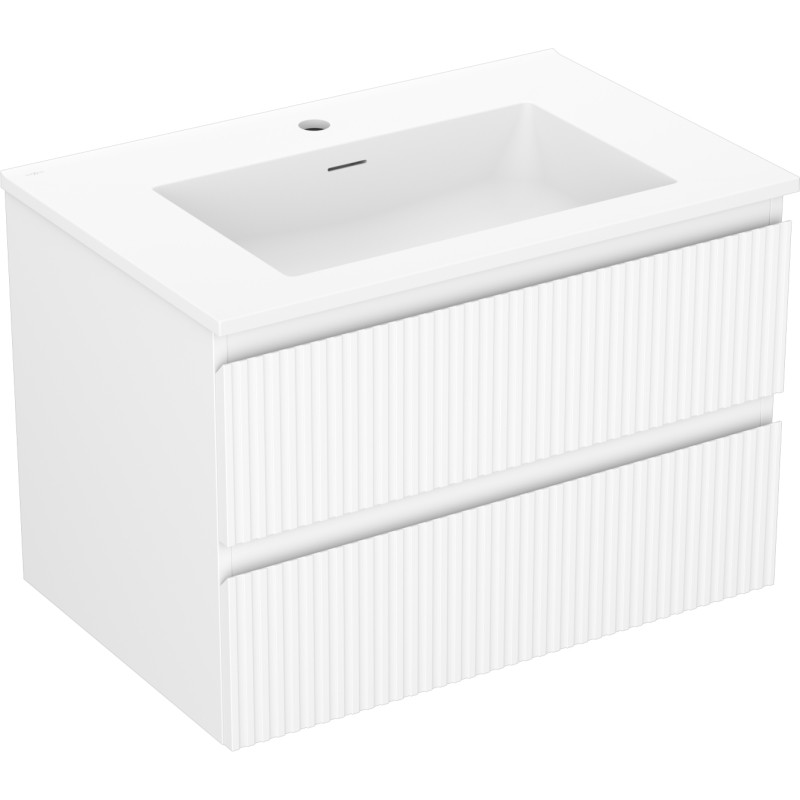 Mexen Rivel armoire de toilette 70 cm avec lavabo Otis, 2 tiroirs, rainurée, blanc mat - 91A20-07047-2-BFF01-W18M01