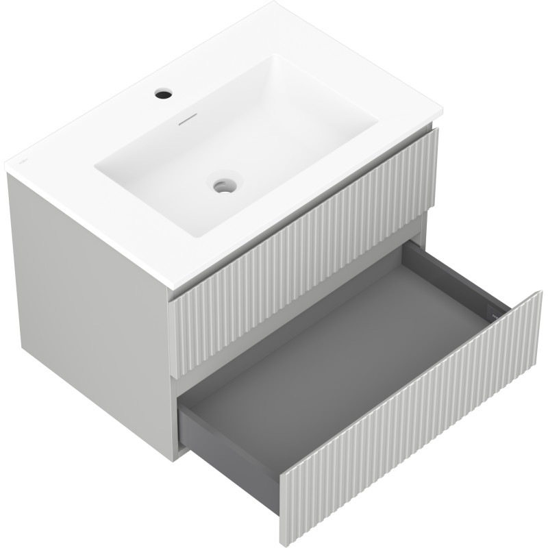 Mexen Rivel meuble de salle de bain 70 cm avec lavabo Otis, 2 tiroirs, rainuré, gris mat/blanc mat - 91A20-07047-2-BFF62-W18M01
