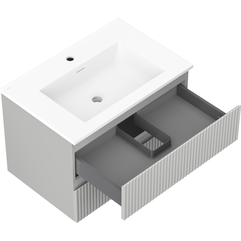 Mexen Rivel meuble de salle de bain 70 cm avec lavabo Otis, 2 tiroirs, rainuré, gris mat/blanc mat - 91A20-07047-2-BFF62-W18M01
