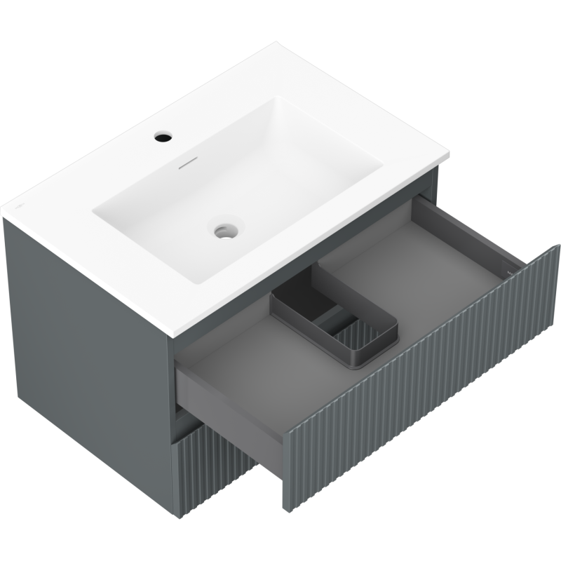 Mexen Rivel meuble de salle de bain 70 cm avec lavabo Otis, 2 tiroirs, rainuré, graphite mat/blanc mat -