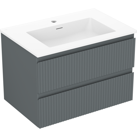Mexen Rivel meuble de salle de bain 70 cm avec lavabo Otis, 2 tiroirs, rainuré, graphite mat/blanc mat -