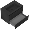 Mexen Rivel meuble de salle de bain 70 cm avec lavabo Otis, 2 tiroirs, cannelé, noir mat - 91A20-07047-2-BFF71-W18M71