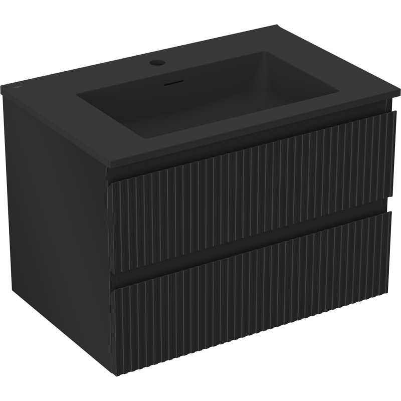 Mexen Rivel meuble de salle de bain 70 cm avec lavabo Otis, 2 tiroirs, cannelé, noir mat - 91A20-07047-2-BFF71-W18M71