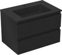 Mexen Rivel meuble de salle de bain 70 cm avec lavabo Otis, 2 tiroirs, cannelé, noir mat - 91A20-07047-2-BFF71-W18M71