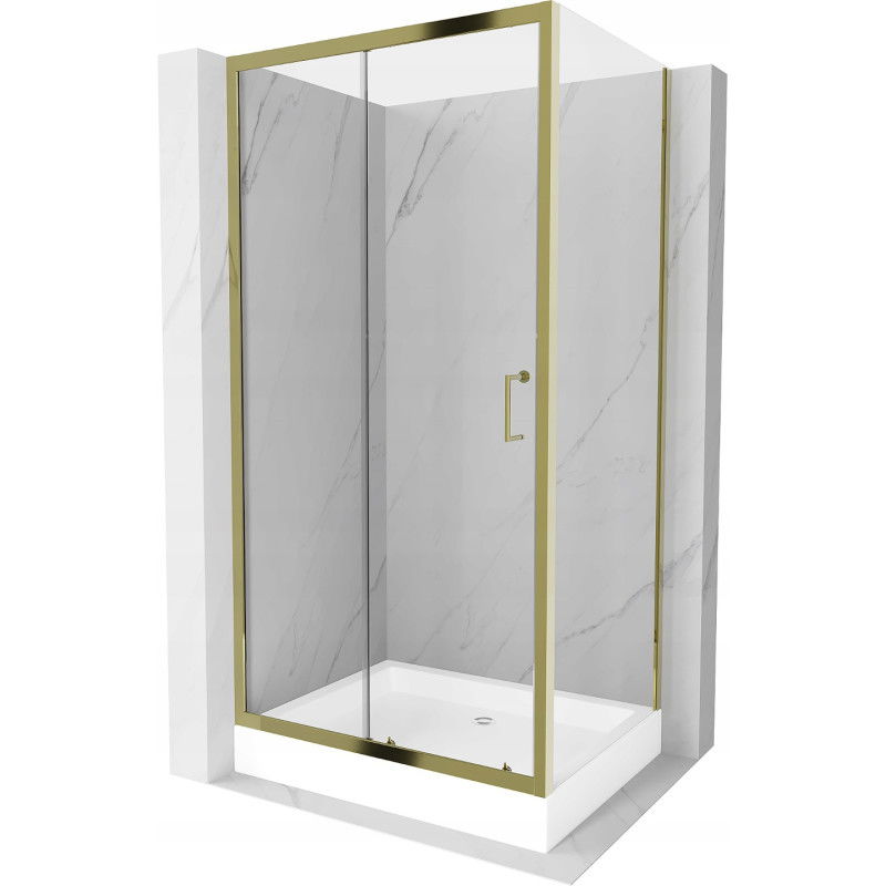 Mexen Apia cabine de douche coulissante 120 x 80 cm, transparent, dorée + bac à douche Rio - 840-120-080-50-00-4510