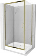 Mexen Apia cabine de douche coulissante 120 x 80 cm, transparent, dorée + bac à douche Rio - 840-120-080-50-00-4510