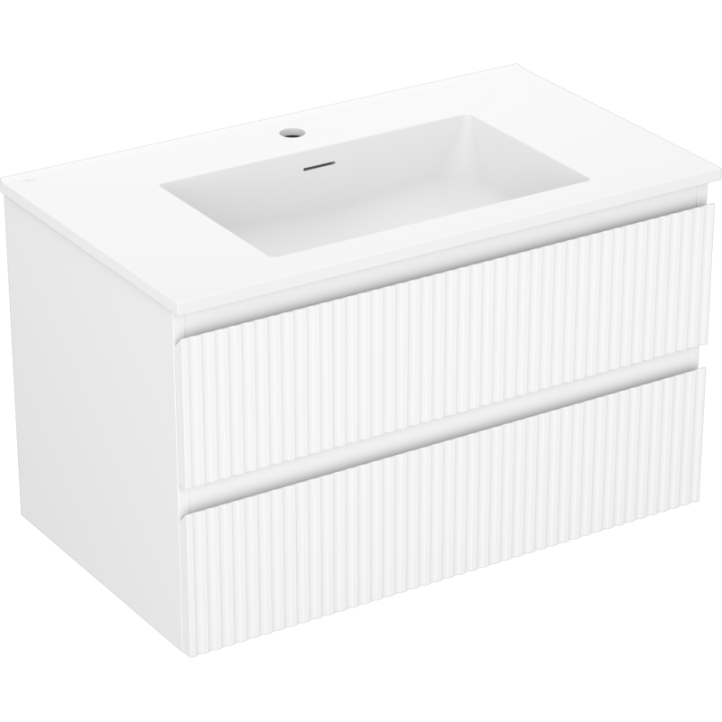 Mexen Rivel meuble de salle de bain 80 cm avec lavabo Otis, 2 tiroirs, rainuré, blanc mat - 91A20-08047-2-BFF01-W18M01