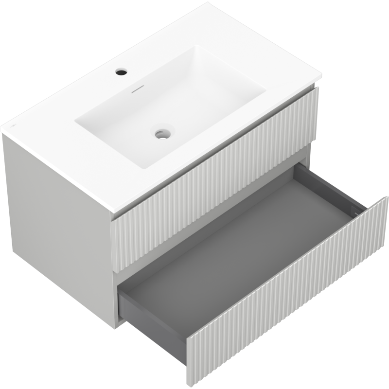 Mexen Rivel meuble de salle de bain 80 cm avec lavabo Otis, 2 tiroirs, rainuré, gris mat/blanc mat - 91A20-08047-2-BFF62-W18M01