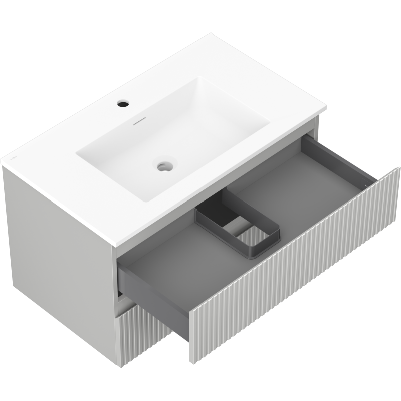 Mexen Rivel meuble de salle de bain 80 cm avec lavabo Otis, 2 tiroirs, rainuré, gris mat/blanc mat - 91A20-08047-2-BFF62-W18M01