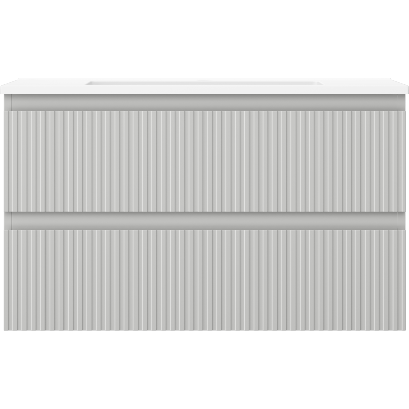 Mexen Rivel meuble de salle de bain 80 cm avec lavabo Otis, 2 tiroirs, rainuré, gris mat/blanc mat - 91A20-08047-2-BFF62-W18M01