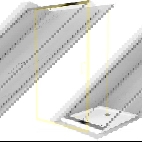 Mexen Apia cabine de douche coulissante 90 x 80 cm, transparent, or + receveur Flat, blanc - 840-090-080-50-00-4010G