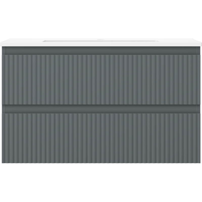 Mexen Rivel armoire de salle de bain 80 cm avec lavabo Otis, 2 tiroirs, rainurée, graphite mat/blanc mat -