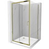 Mexen Apia cabine de douche coulissante 90 x 90 cm, transparent, doré + receveur Flat, blanc - 840-090-090-50-00-4010G