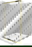 Mexen Apia cabine de douche coulissante 90 x 90 cm, transparent, or + receveur Flat, blanc- 840-090-090-50-00-4010G