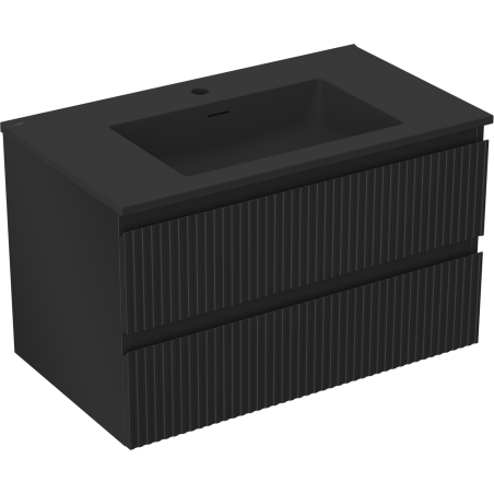 Mexen Rivel meuble de salle de bains 80 cm avec lavabo Otis, 2 tiroirs, rainuré, noir mat - 91A20-08047-2-BFF71-W18M71