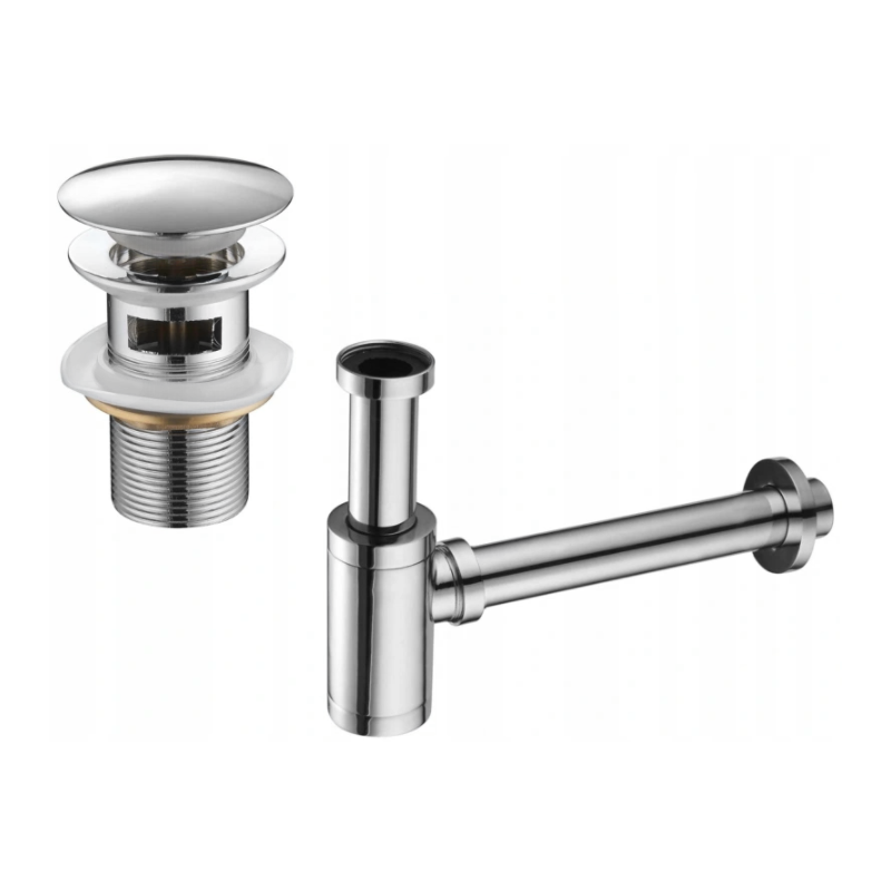 Mexen demi-siphone rond pour lavabo avec bouchon clic-clac, avec trop-plein, Chrome - 7992050-00