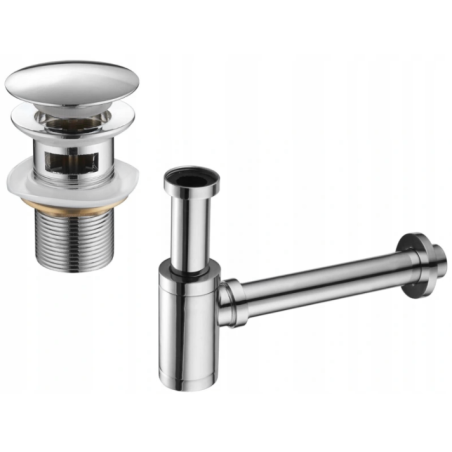 Mexen demi-siphone rond pour lavabo avec bouchon clic-clac, avec trop-plein, Chrome - 7992050-00